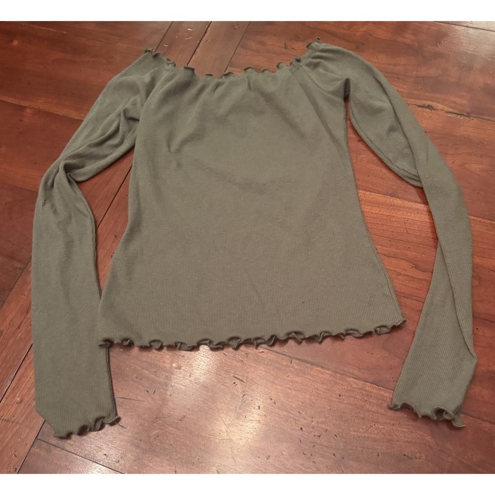 Hollister Women Crop Off the‎ Shoulder Long Sleeve Cotton Green Size Small